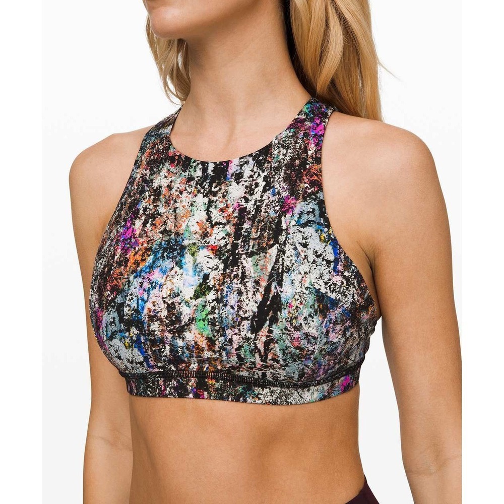 Lululemon High Neck Strappy Back Sports Bra Abstract Splatter Multi Color 2
